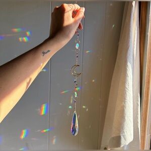 Iridescent Crystal Sun Catcher with Moon Charm